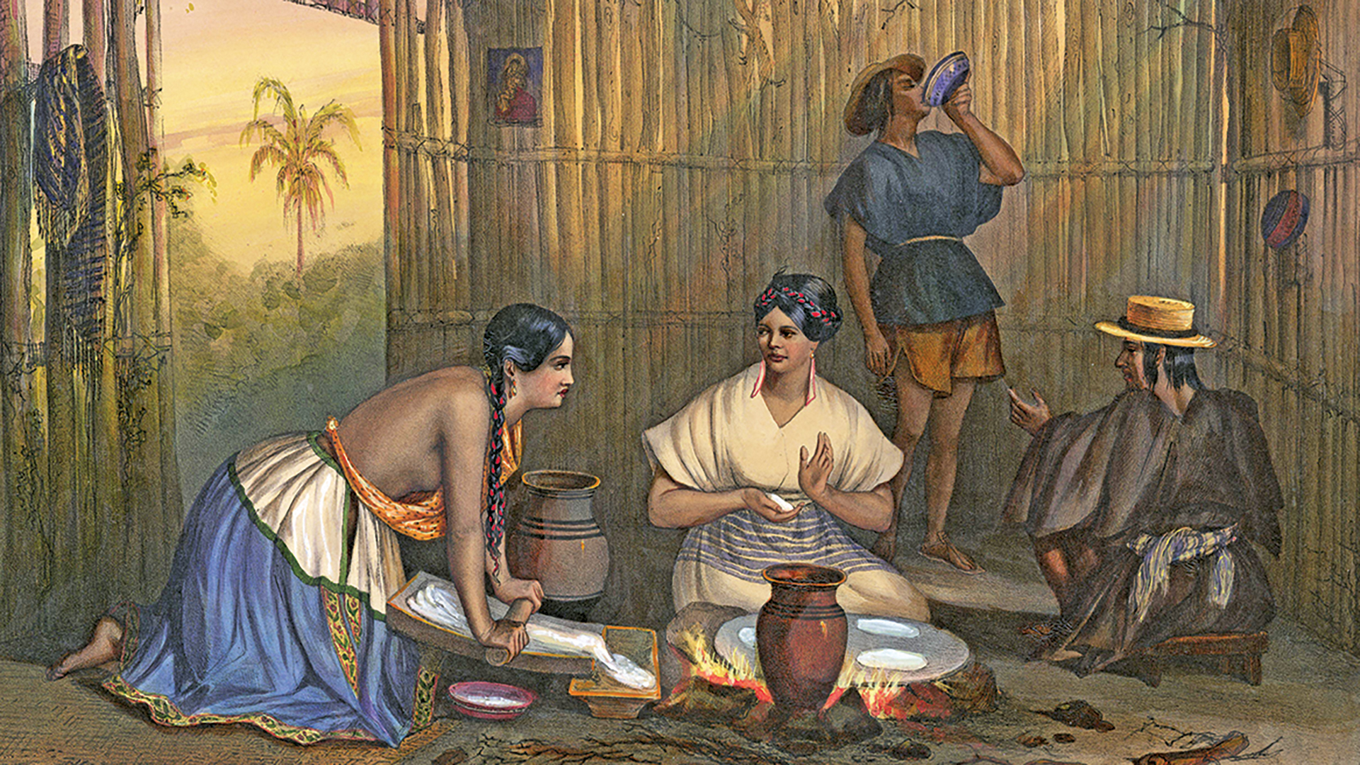 19th century depiction of traditional food preparation in Latin America.